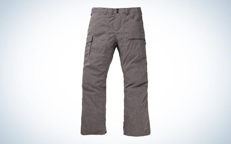 A brown-gray pair of Burton Men's Insulated Covert Ski/Snowboarding Pant on a plain background